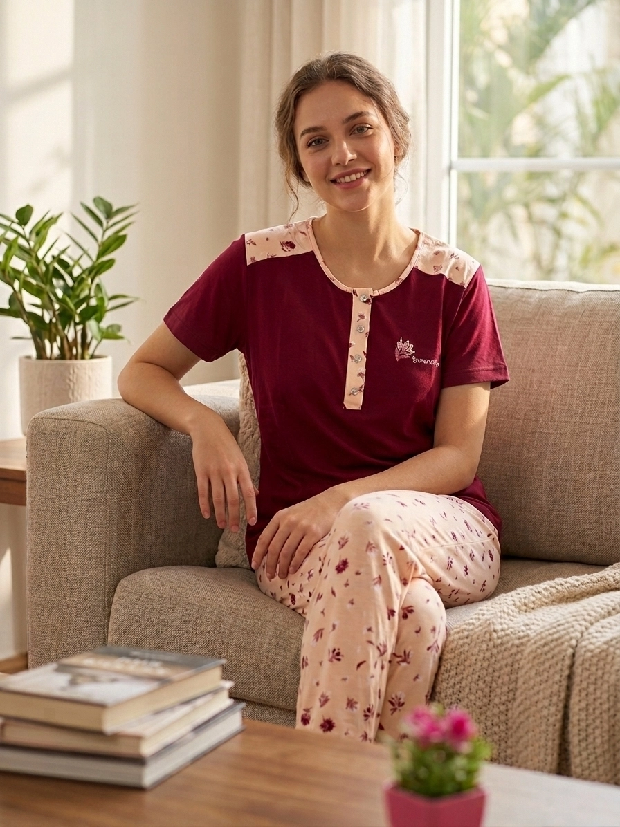 A KALİTE %100 PAMUK CEPLİ Kısa Kol Kadın Pijama Takımı 1224