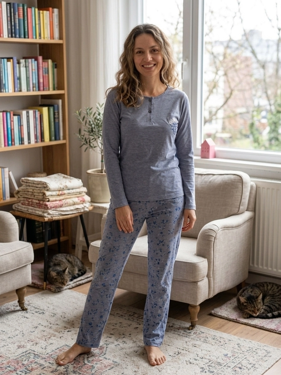 PAMUK Viskon Melisa Kumaş  Uzun Kol Kadın Pijama Takımı 179