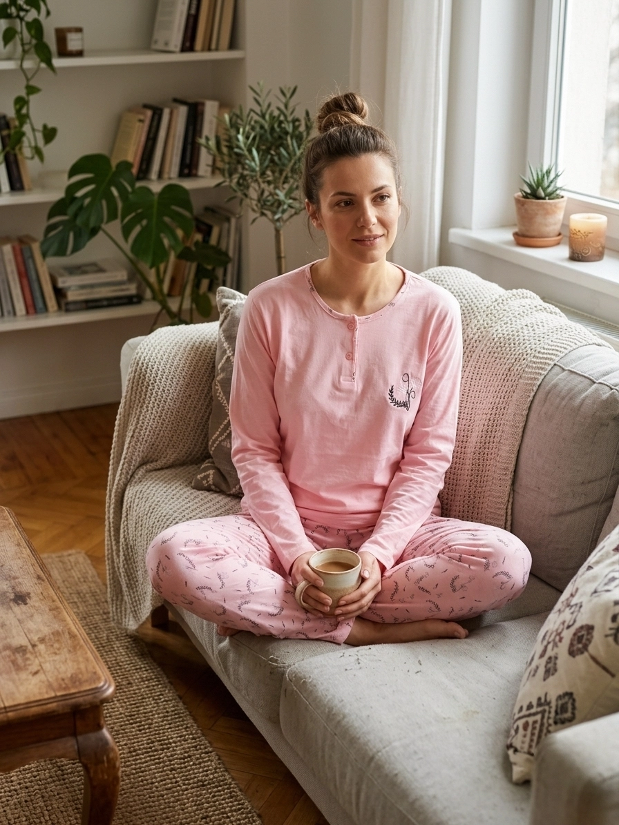 PAMUK Viskon Melisa Kumaş  Uzun Kol Kadın Pijama Takımı 261