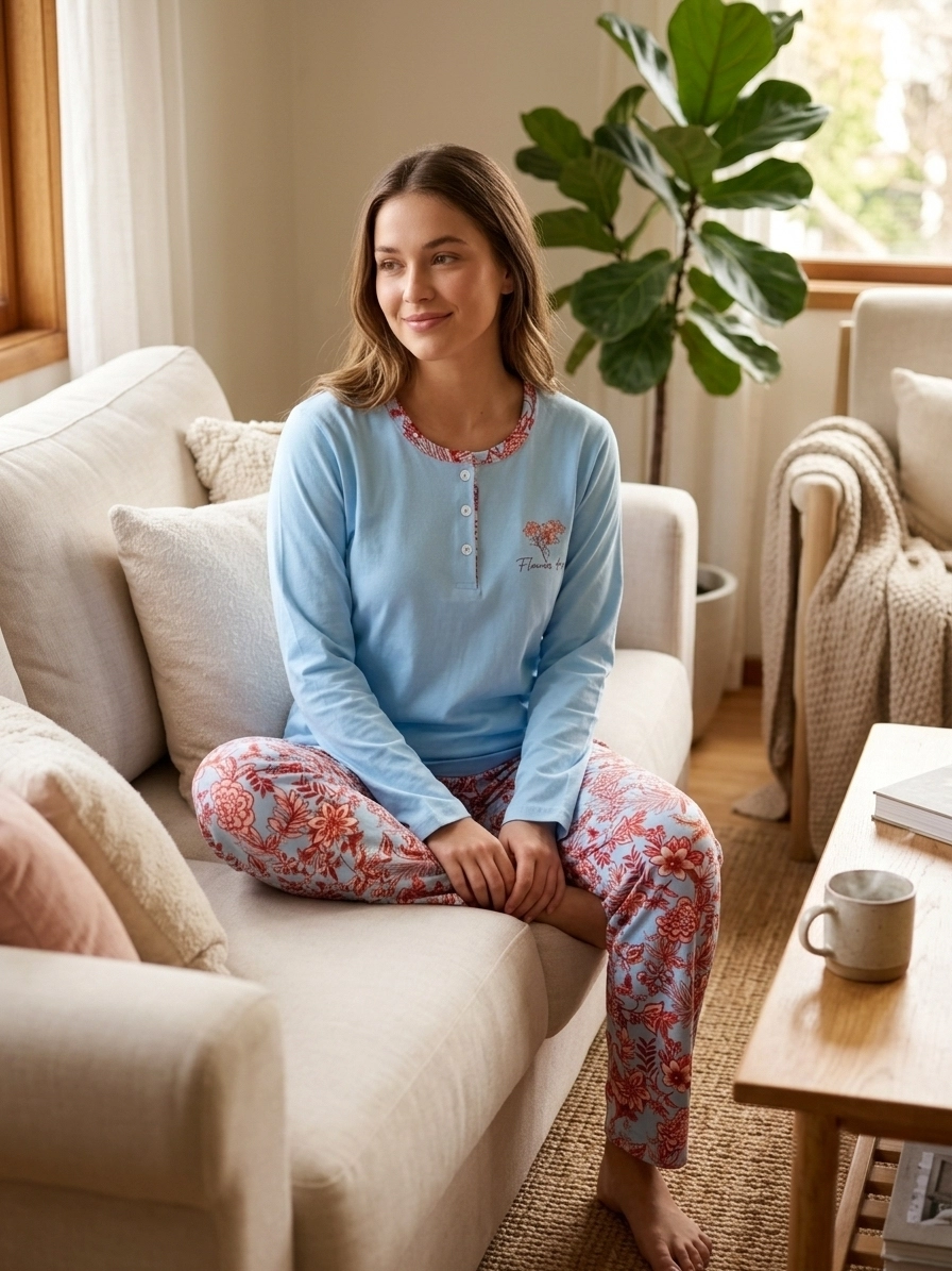A KALİTE FULL LİKRALI PAMUK Uzun Kol Kadın Pijama Takımı 7003
