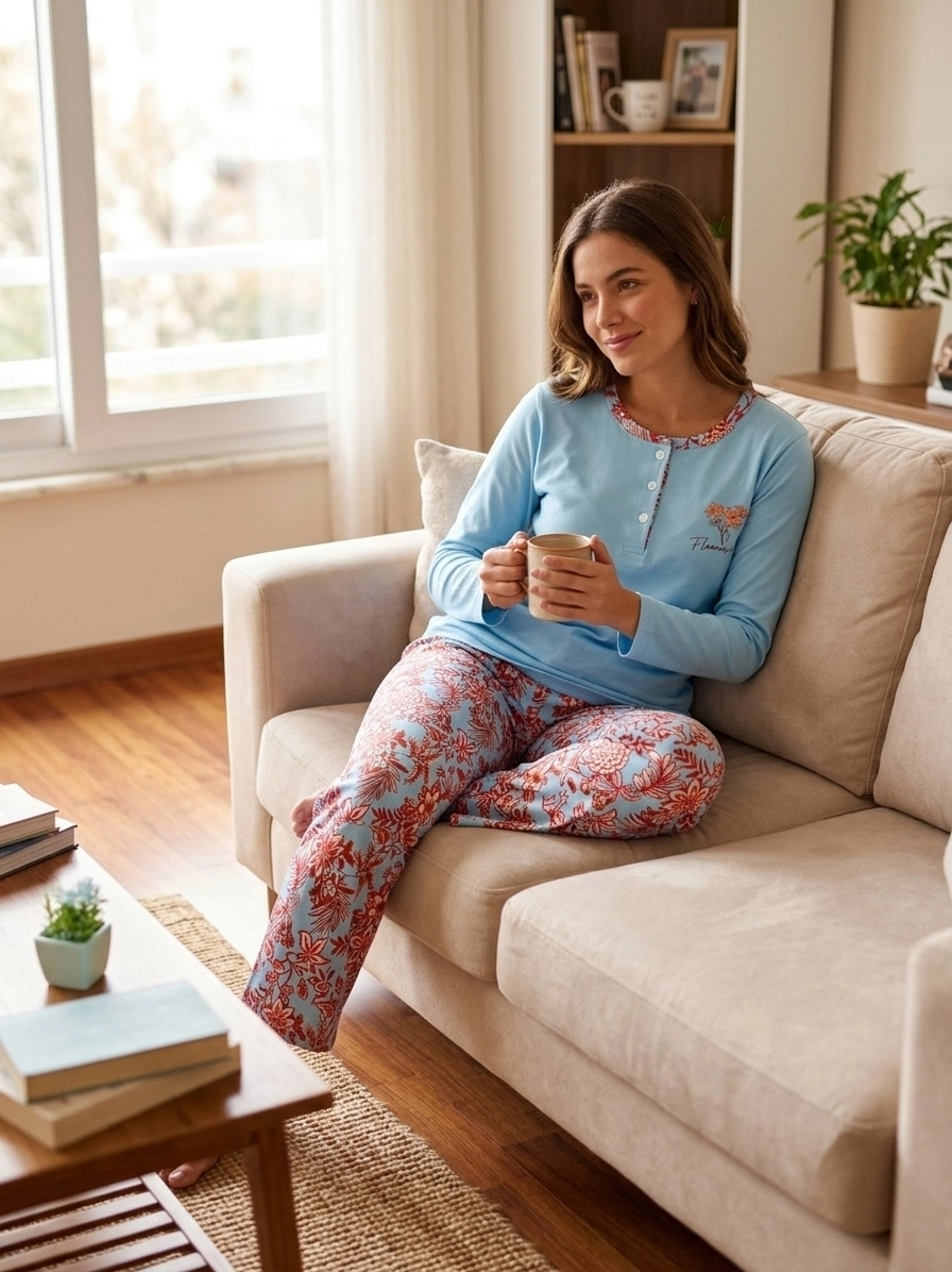 A KALİTE FULL LİKRALI PAMUK Uzun Kol Kadın Pijama Takımı 7003