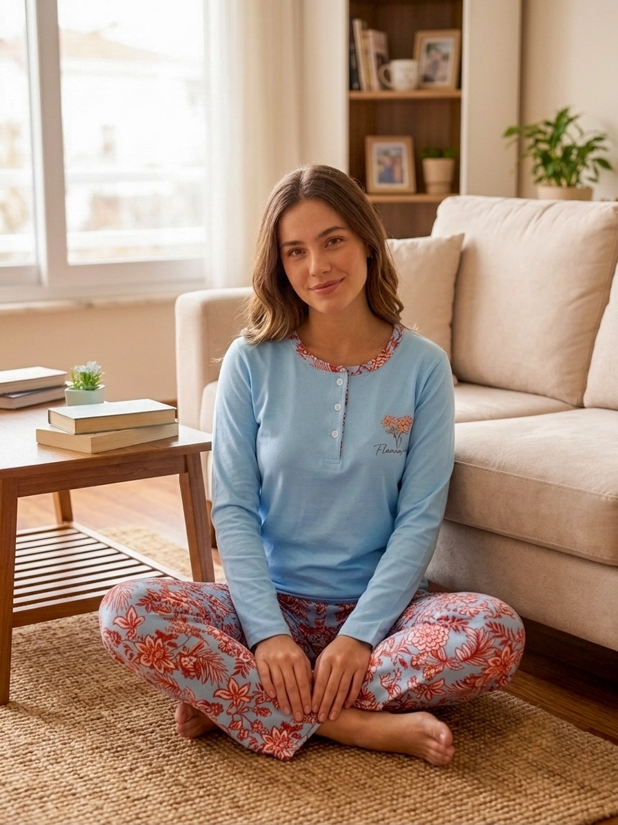 A KALİTE FULL LİKRALI PAMUK Uzun Kol Kadın Pijama Takımı 7003