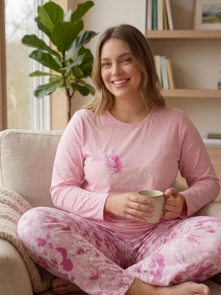 1. KALİTE FULL LİKRALI PAMUK Büyük Uzun Kollu Çiçek Desen Kadın Pijama  403