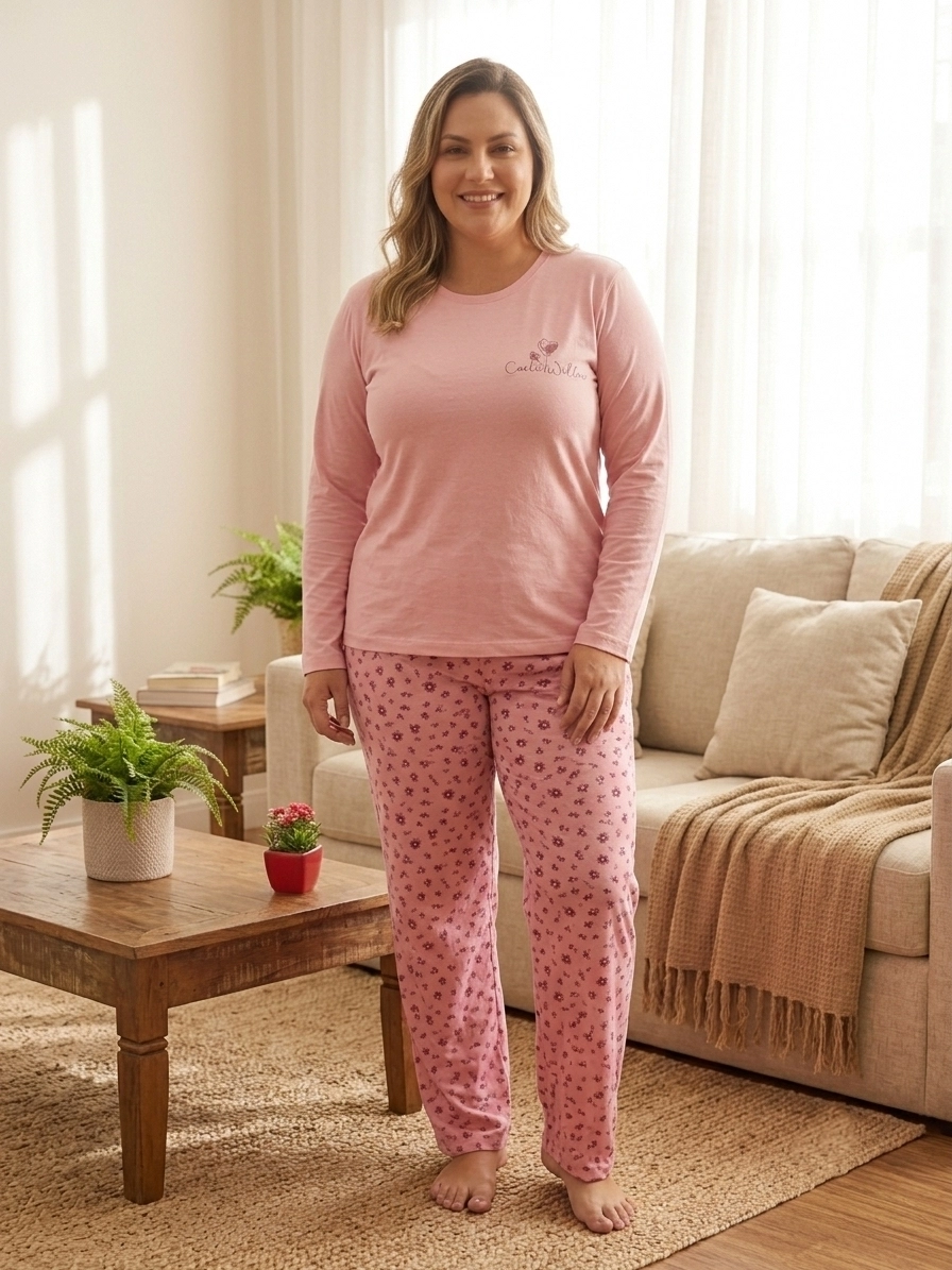 1. KALİTE FULL LİKRALI PAMUK Büyük Uzun Kollu Çiçek Desen Kadın Pijama  410