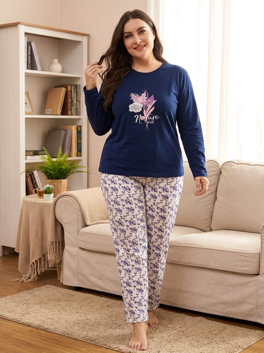 1. KALİTE FULL LİKRALI PAMUK Büyük Uzun Kollu Çiçek Desen Kadın Pijama  407