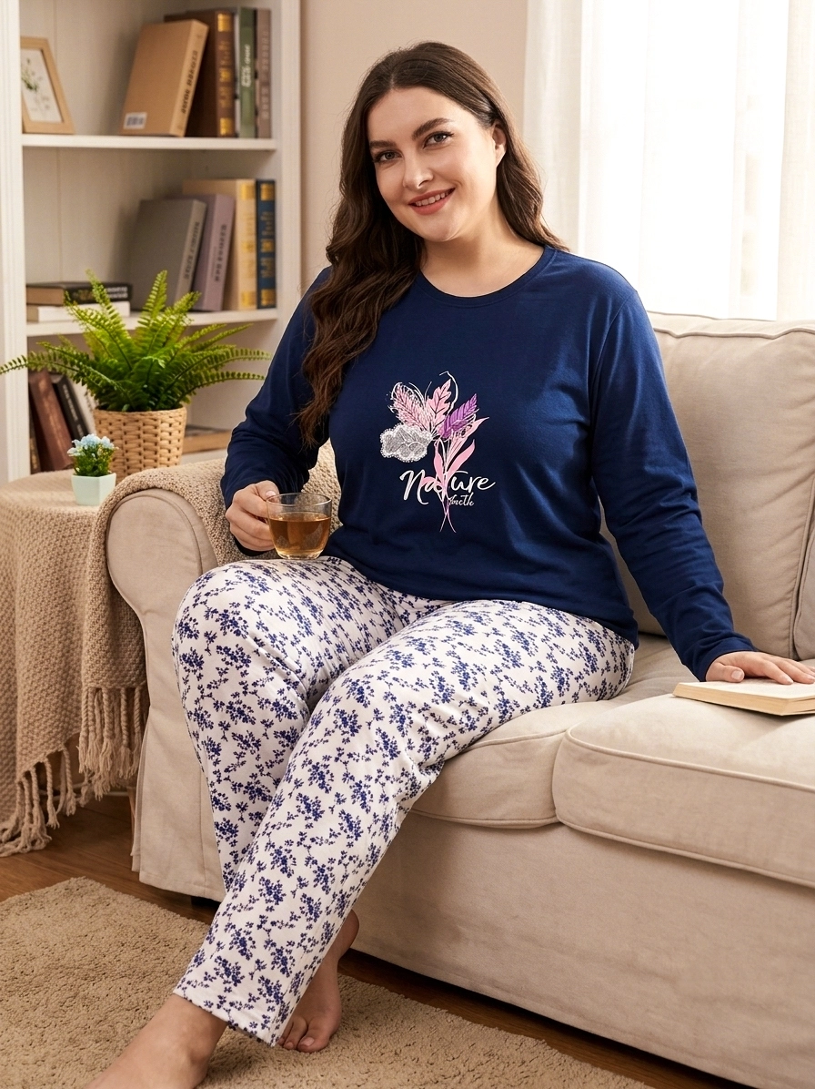 1. KALİTE FULL LİKRALI PAMUK Büyük Uzun Kollu Çiçek Desen Kadın Pijama  407