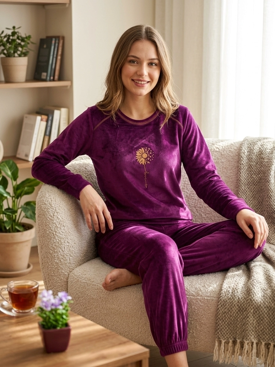 İPEKSİ KADİFE FULL LİKRALI Kışlık Kadın Pijama Takım - 603