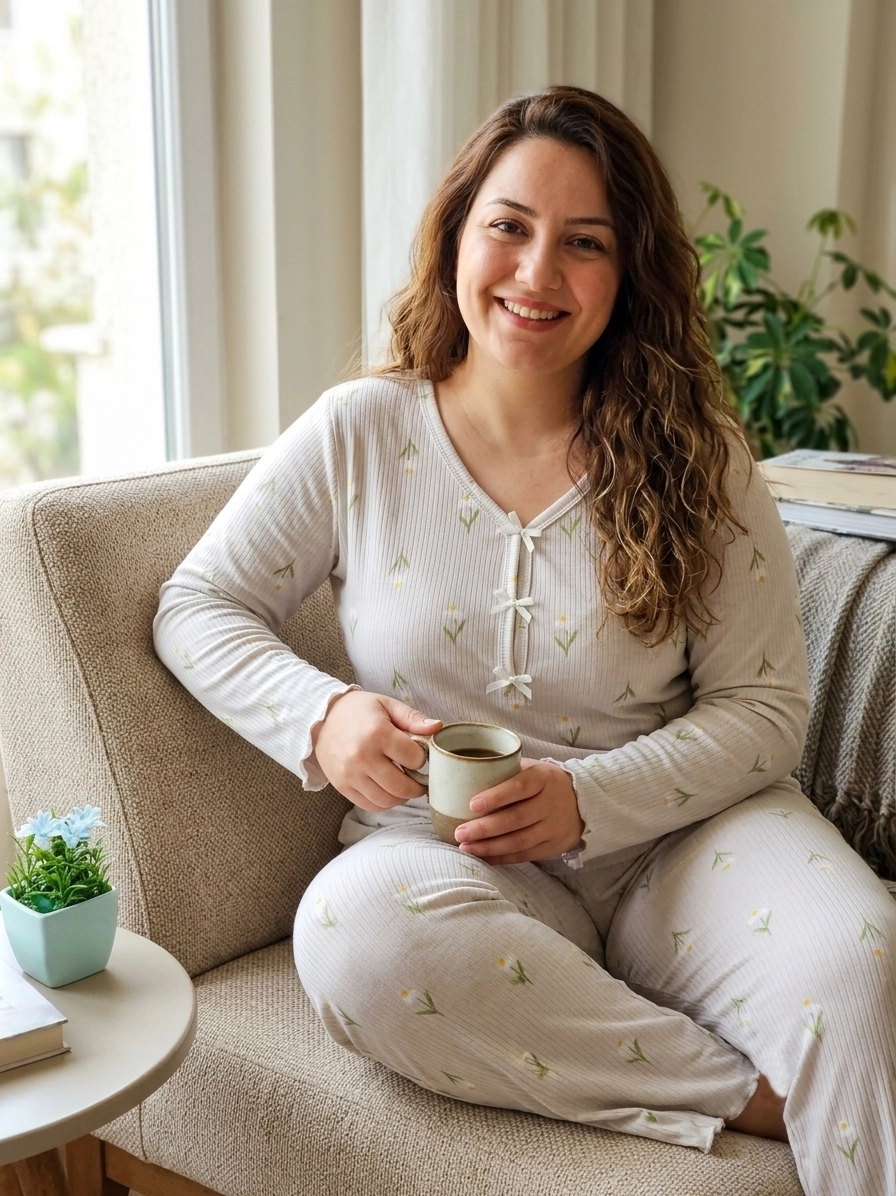 1. KALİTE FULL LİKRALI KAŞKORSE Büyük BEDEN Uzun Kollu Çiçek Desen Kadın Pijama  3053