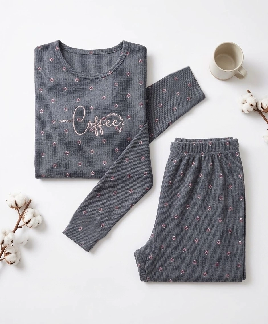 SÜPER SOFT YUMUŞAK DOKU Çiçek Desen Uzun Kollu Bayan Pijama Takımı - 5138