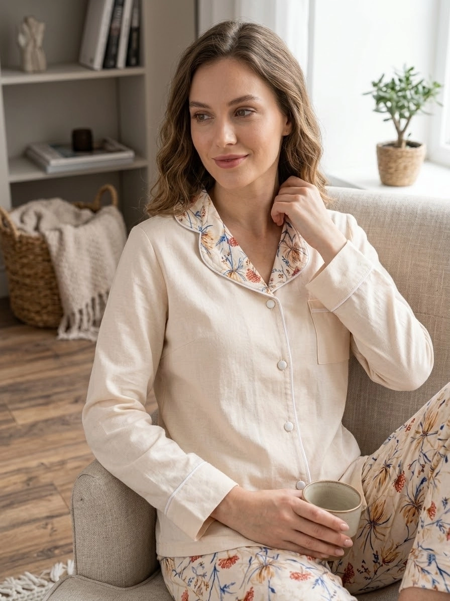 FULL LİKRALI YUMUŞAK DOKU Uzun Kollu Bayan Pijama Takımı - 509041