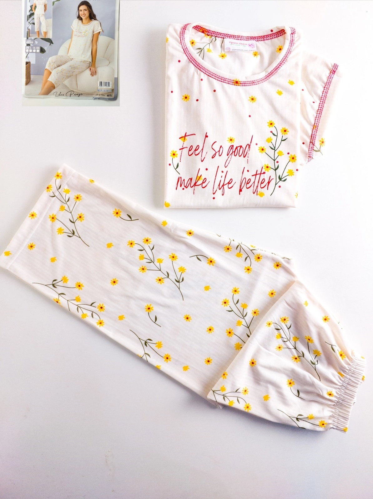 Yumuşak Penye Kadın Kapri Pijama Takımı 40056