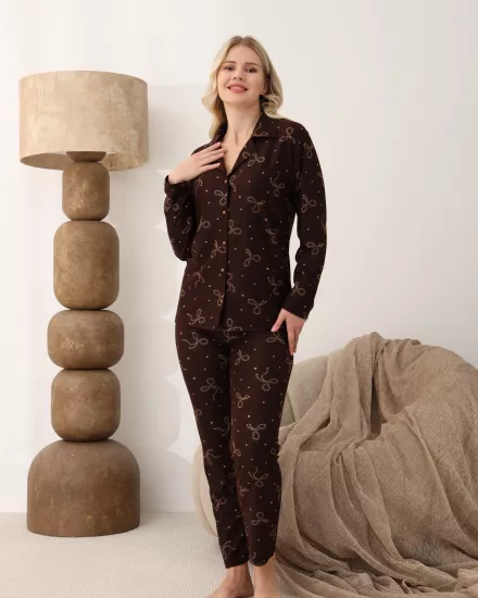 Süet Boydan Düğmeli Bayan Pijama Takımı