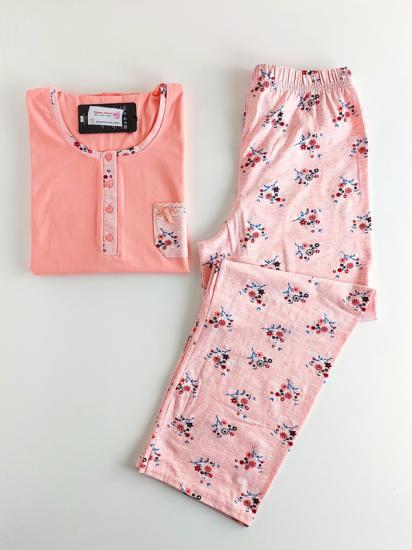 Likralı Kısa Kollu Çiçek Desen Dantel Detay Bayan Pijama Takımı -03112 - Somon