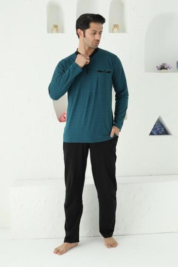 Pamuk Uzun Kollu Petrol Erkek Pijama Takımı - 1190
