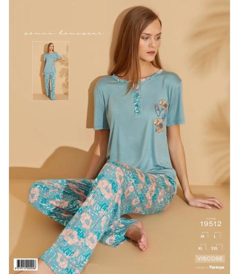 Likralı Çiçek Desen Bayan Pijama Takımı 19512 İRL1