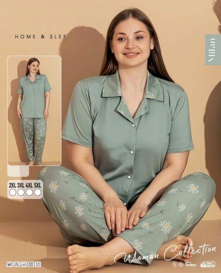 Likralı Büyük Beden  Kısa Kollu Kadın pijama takımı