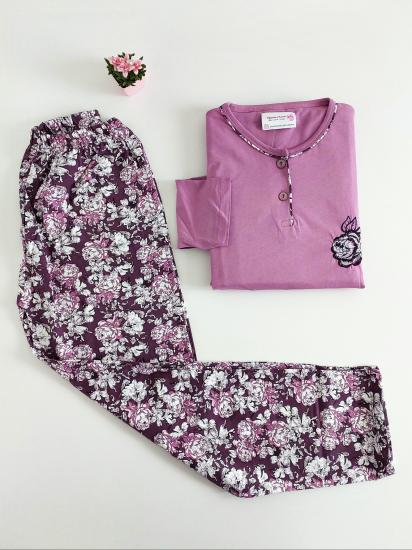 Çiçek Nakış ve Desen Penye Pijama Takımı -10001