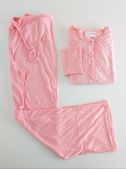 Pudra Renk Dantel Detay Yumuşak Lohusa Pijama 