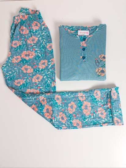 Likralı Çiçek Desen Bayan Pijama Takımı 19512 İRL1