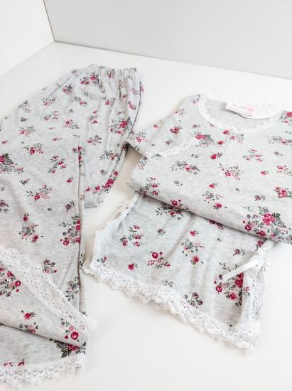 Likralı Çiçek  Desen Bayan Pijama Takımı 637