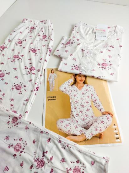 Likralı Çiçek Desen Bayan Pijama Takımı 304 İRL1
