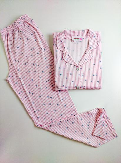 Kalp desen çizgili bayan pijama