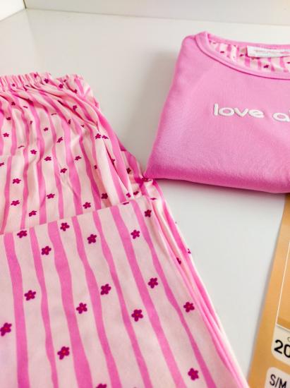 Likralı Çiçek Desen Bayan Pijama Takımı