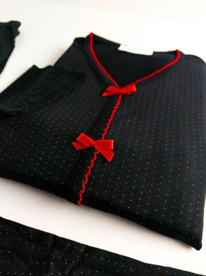 Likralı Puantiye Desen Bayan Pijama Takımı