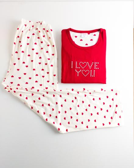 Kalp Desen Bayan Pijama Takımı