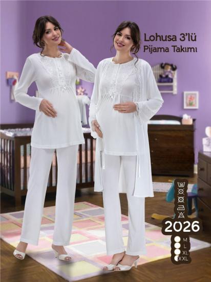 mavi şık dantel detay sabahlıklı lohusa pijama  irl