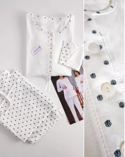 çiçek desen ekru lohusa pijama takımı