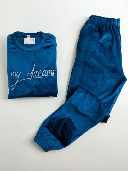 İPEKSİ KADİFE FULL LİKRALI Kışlık Bayan Pijama Takımı -2207 - Mavi