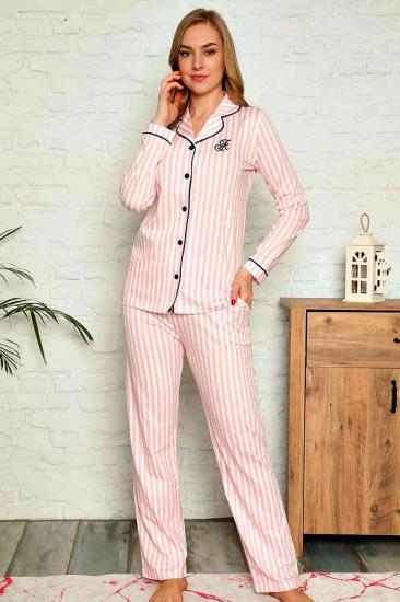 Uzun Kollu Pamuk  Bayan Pijama Takım- Pembe irl