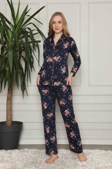PAMUK çiçek desen Uzun Kol Bayan Pijama