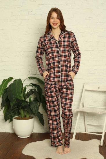 Uzun Kollu Ekose Desenli Bayan Pijama Takımı - 2699