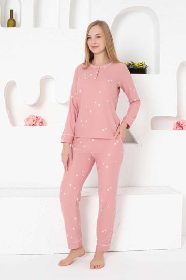 Yıldız desen ipeksi süet bayan pijama takımı