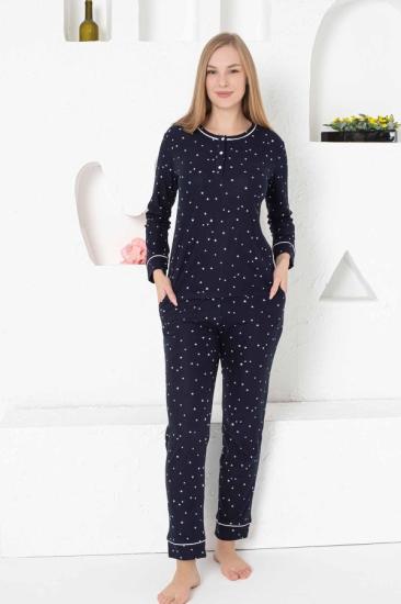 Yıldız desen ipeksi süet bayan pijama takımı