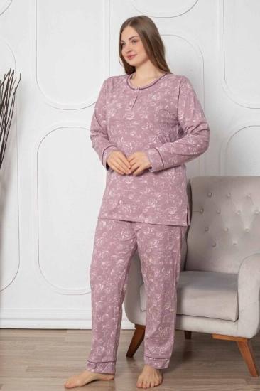 PAMUK Büyük Beden  Uzun Kollu Kadın pijama takımı 