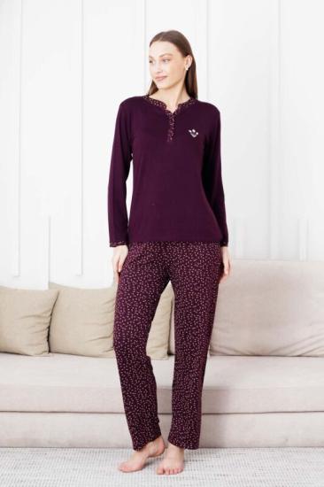 Likralı Çiçek Desen Bayan Pijama Takımı