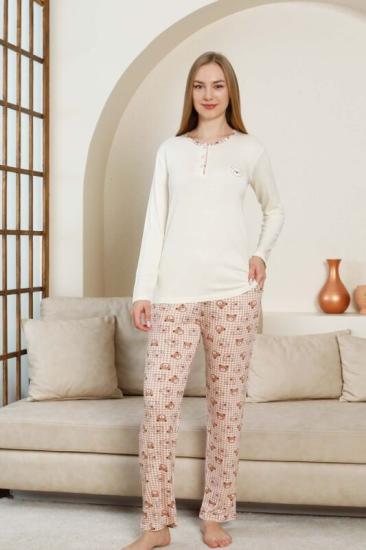 Likralı Ayıcık Desen Bayan Pijama Takımı