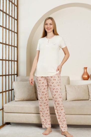 Likralı Ayıcık Desen Bayan Pijama Takımı