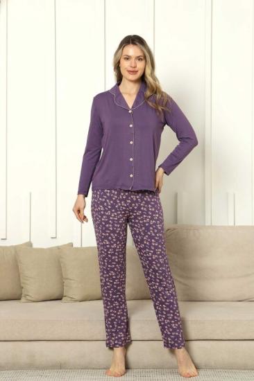 Likralı Çiçek Desen Bayan Pijama Takımı