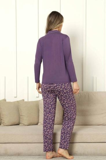 Likralı Çiçek Desen Bayan Pijama Takımı