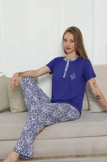 Likralı Kısa Kol Bayan Pijama Takımı