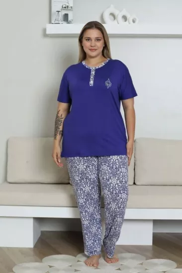 Büyük Beden LİKRALI Kısa Kol Kadın Pijama Takımı 