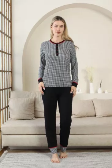 LİKRALI Uzun Kol Kadın Pijama Takımı 