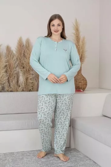 Büyük Beden LİKRALI UZUN Kollu Kadın Pijama Takımı 