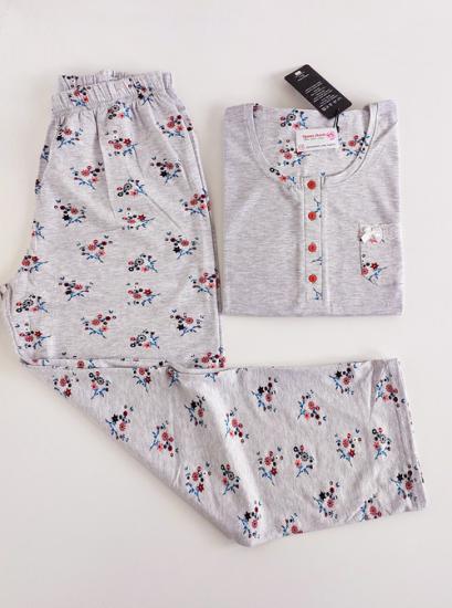 Likralı Kısa Kollu Çiçek Desen Dantel Detay Bayan Pijama Takımı -3112
