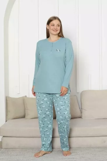 Büyük Beden UZUN Kollu Kadın Pijama Takımı 
