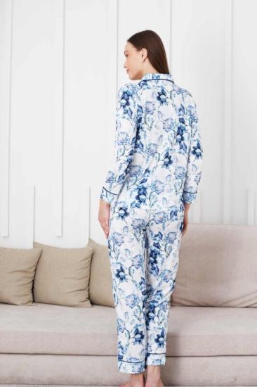 Likralı Çiçek Desen Bayan Pijama Takımı